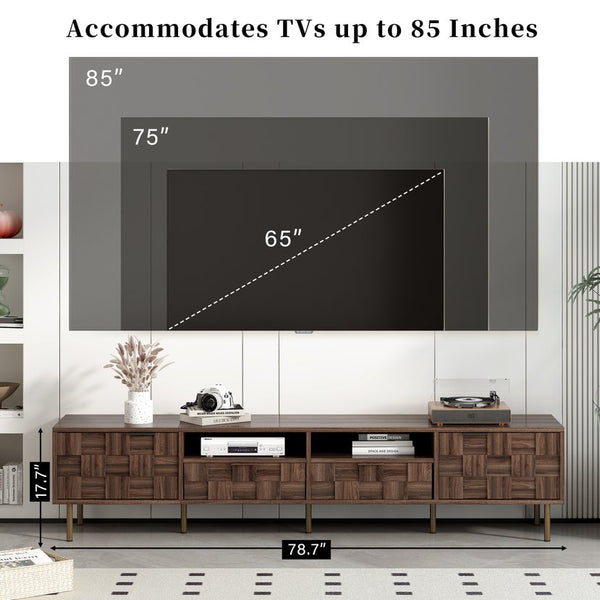 English Elm Mid retro TV Stand for TVs up to 85" — Medieval-inspired media console with 2 drawers, 4 cabinets, cable management Dark Brown N710P193724Q