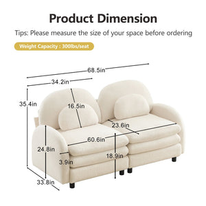 English Elm Teddy Fleece Curved Loveseat Modular Two Seater Sofa with Cloud Soft Double Layer Cushions Beige White W5656S00073