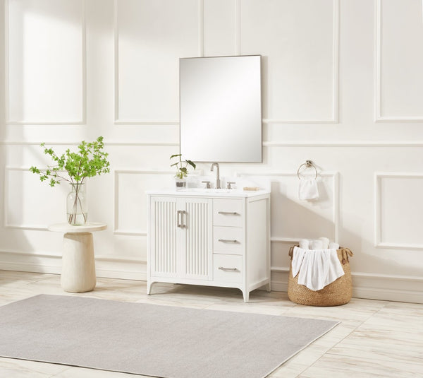 English Elm 36 Inch Solid Wood Bathroom Vanity with Built-in Power Station and Soft-close Drawers W2316P380506
