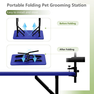 English Elm 47'' Foldable Dog Grooming Table X-lift Adjustable Height Station with Arm Noose Organizer Blue W3587P358743