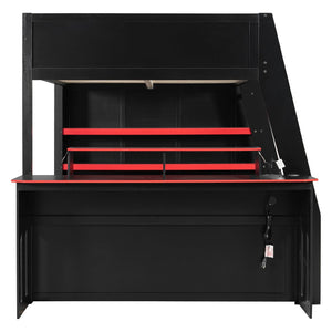 English Elm Full Size Wood Loft Bed with Rgb Lighting Desk and Multi-tier Shelves for Gaming Red LT000374AAR