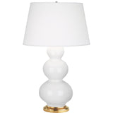 Robert Abbey Lily Triple Gourd Table Lamp Lily Glazed Ceramic with Antique Natural Brass Finished Accents Pearl Dupioni Fabric Shade