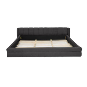 English Elm King Platform Bed Full Chenille Upholstery Low Profile Frame for Modern Bedroom Dark Gray W487S00434