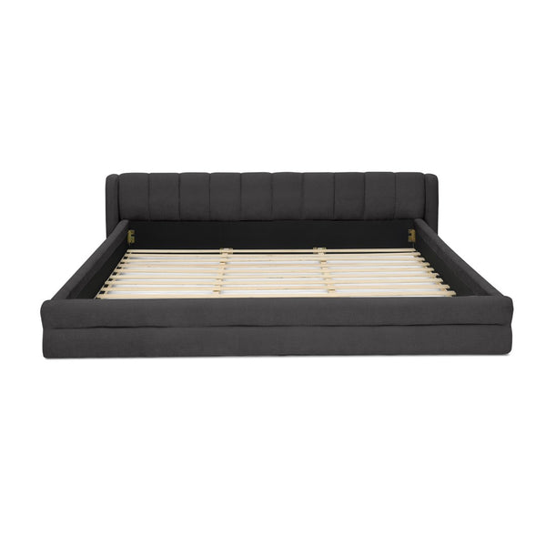 English Elm King Platform Bed Full Chenille Upholstery Low Profile Frame for Modern Bedroom Dark Gray W487S00434