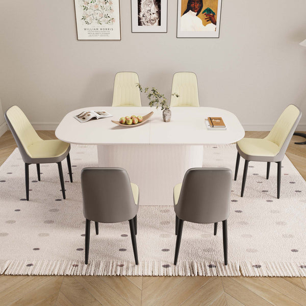 English Elm 63" Contemporary Medieval Modern 7-Piece Dining Table & 6 Pu Chair Set - Stylish, Durable, Versatile! W2189S00700
