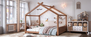 English Elm Queen House Shaped Floor Bed Solid Pine Frame Montessori Kids Bedroom No Box Spring W1580P438812
