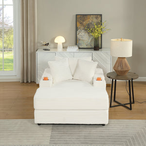 English Elm sofa Oversized Corduroy Deep-Seat Chaise with Ottoman and Lumbar Support — Plush, Sturdy Comfort Beige W1420S00007