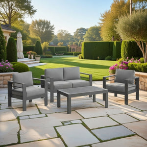 English Elm All-weather 4 Piece Outdoor Conversation Set Iron Frame Olefin Cushions Patio Seating Gray B082S00106