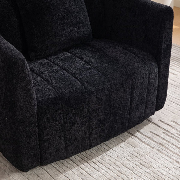 English Elm 39"w Chenille Barrel Swivel Chair Tufted Pumpkin Silhouette Cozy Reading Accent Seat Black W3118S00042