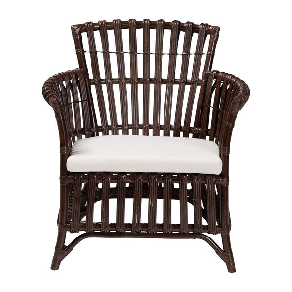 English Elm Bohemian Natural Rattan Accent Chair with Openwork Frame and Foam Cushion Seat B2750P420414
