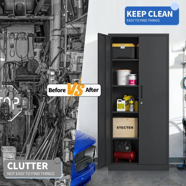 English Elm 72"h Steel Locking Storage Cabinet 4 Adjustable Shelves Powder Coated Garage Office W2735P457281