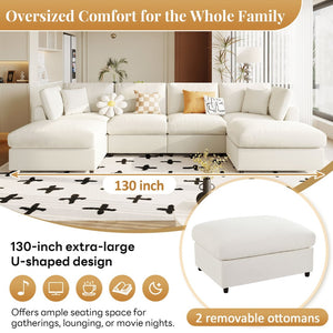 English Elm U_style Six Seat Chenille U Shaped Sectional Modular Sofa with Movable Ottomans Beige WY000474AAA