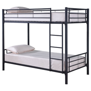 English Elm Marin Black Twin Over Twin Bunk Bed with Integrated Lighting, Sleek Metal Frame for Space-Saving Comfort B062P331074