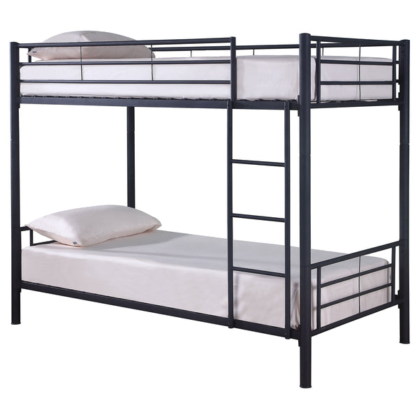 English Elm Marin Black Twin Over Twin Bunk Bed with Integrated Lighting, Sleek Metal Frame for Space-Saving Comfort B062P331074