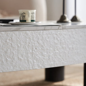 English Elm Oval Mid Century Coffee Table with Faux Marble Top, Hidden Drawer & Spacious Storage for Living Rooms W3040P382324