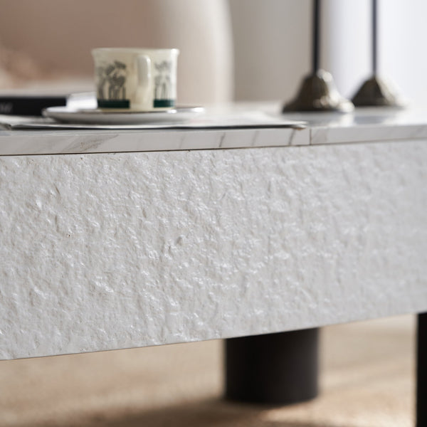 English Elm Oval Mid Century Coffee Table with Faux Marble Top, Hidden Drawer & Spacious Storage for Living Rooms W3040P382324