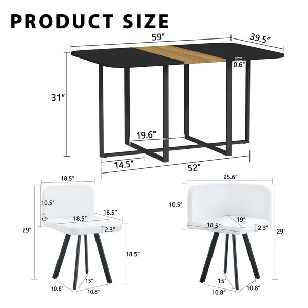 English Elm 7-piece Modern Dining Set Suede Upholstered Chairs Wood Grain Melamine Table W3875S00103