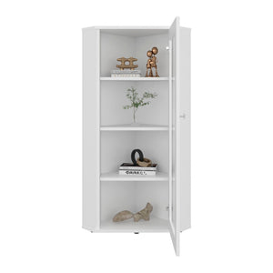 English Elm Ruffin Single Door Display Cabinet Four Shelves White Slim Storage for Any Room B097P474260