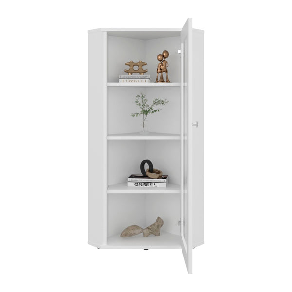 English Elm Ruffin Single Door Display Cabinet Four Shelves White Slim Storage for Any Room B097P474260