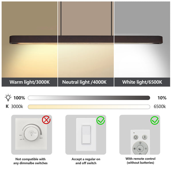 English Elm 39-Inch Walnut Wood Modern Led Pendant Light – Adjustable, Dimmable, Stylish Fixture For Any Space W2312P375017