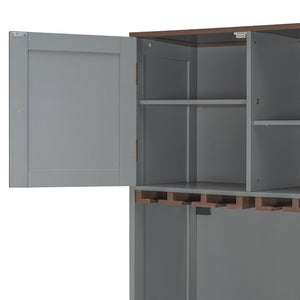 English Elm Queen Murphy Bed with Wine Rack Glass Holder Led Lighting and Cabinet White Gray LP000391AAE