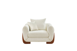 English Elm Upholstery Sherpa Tweed Armchair with Oak Legs for Living Room - Deep 27.5" Lounge Seat, Removable Cushion Beige W2817P331356