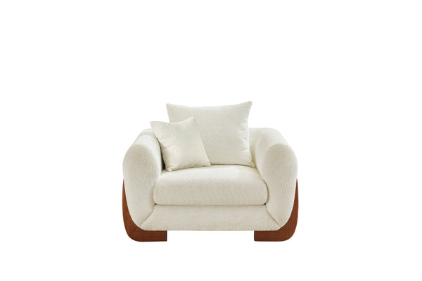 English Elm Upholstery Sherpa Tweed Armchair with Oak Legs for Living Room - Deep 27.5" Lounge Seat, Removable Cushion Beige W2817P331356