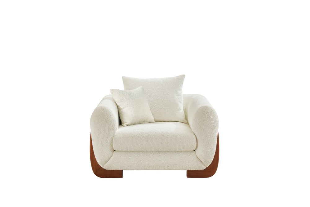 English Elm Upholstery Fabric Single Arm Chair Sofa In Cozy Beige Sherpa With Sturdy Wood Legs For Comfort W2817S00007-GIGA