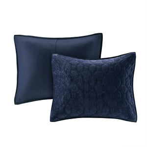 JLA Home Madison Park - 3 Velvet Quilt Set with Plush Polyester Velvet, Geometric Quilting, Antimicrobial Finish for Cozy Style Navy MP13-3303