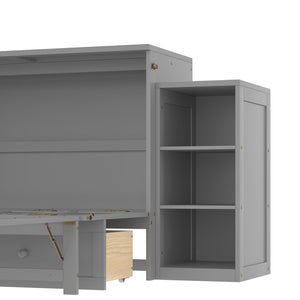 English Elm Full Size Murphy Bed With Stylish Light Gray Finish, Spacious Storage Drawers & Shelves For Versatile Spaces W1580S00252