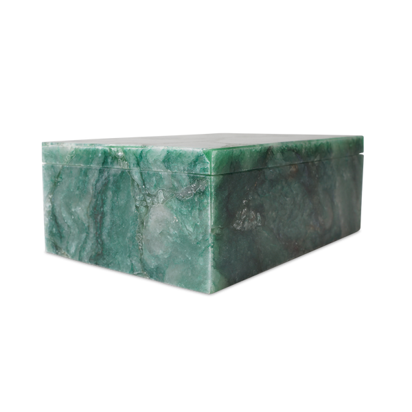 Green Aventurine Box - Handcrafted Decorative Stone Storage with Unique Color Variations & Sheen