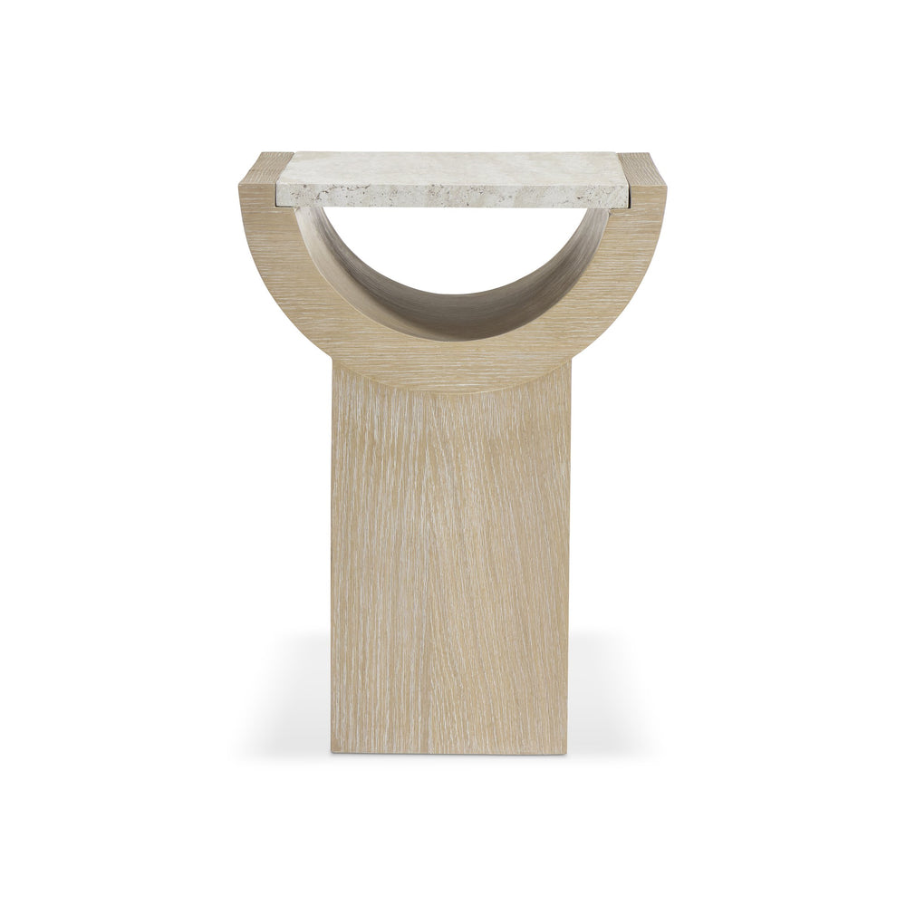 Bernhardt Bernhardt Asana Oak Pedestal Accent Table with Faux Travertine Top for Modern Living 312116