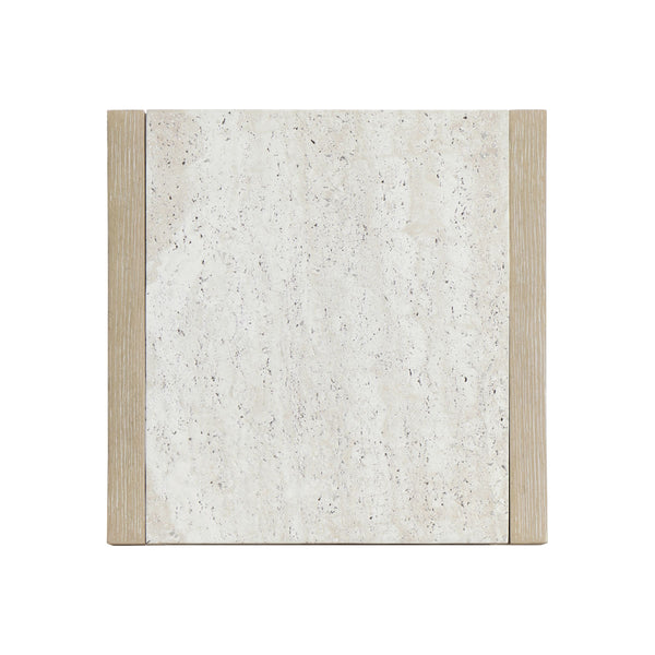 Bernhardt Asana Oak Pedestal Accent Table with Faux Travertine Top for Modern Living