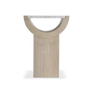 Bernhardt Asana Oak Pedestal Accent Table with Faux Travertine Top for Modern Living