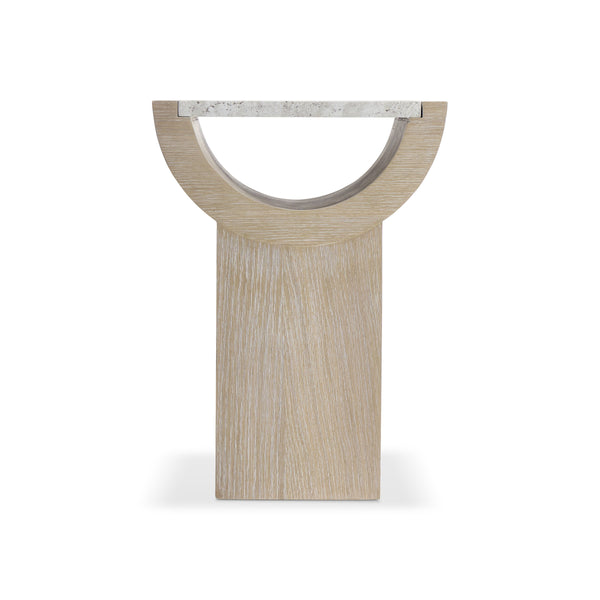 Bernhardt Asana Oak Pedestal Accent Table with Faux Travertine Top for Modern Living