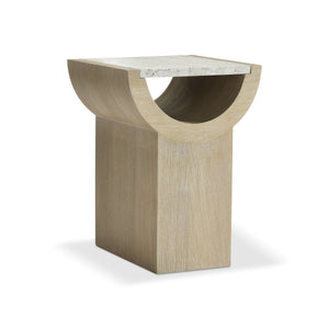 Bernhardt Asana Oak Pedestal Accent Table with Faux Travertine Top for Modern Living
