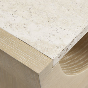 Bernhardt Asana Oak Pedestal Accent Table with Faux Travertine Top for Modern Living