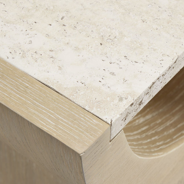 Bernhardt Asana Oak Pedestal Accent Table with Faux Travertine Top for Modern Living