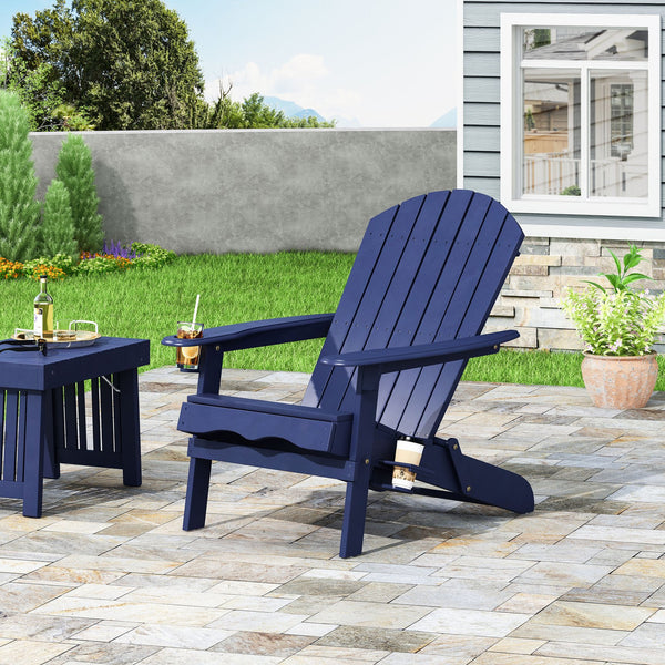 English Elm Christopher Knight Home® - BELLWOOD Adirondack Chair with Folding Design, Rustic Outdoor Wood Seat, Built-In Cup Holder Comfort Blue 37.75 L x 26.75 W x 8.5 H 68940.00BLU