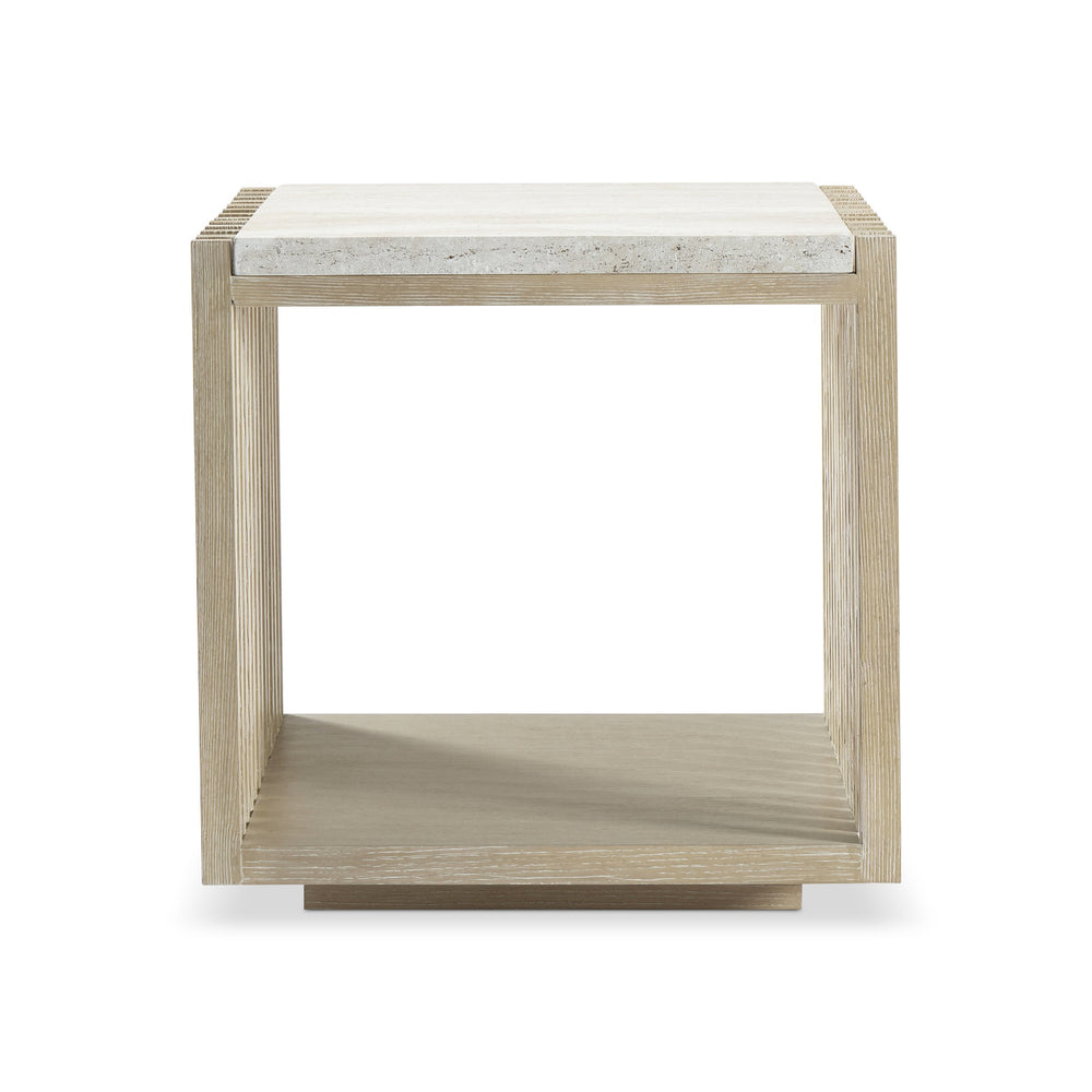 Bernhardt Bernhardt Asana Wire-brushed Oak Side Table with Faux Travertine Top and Shelf 312128
