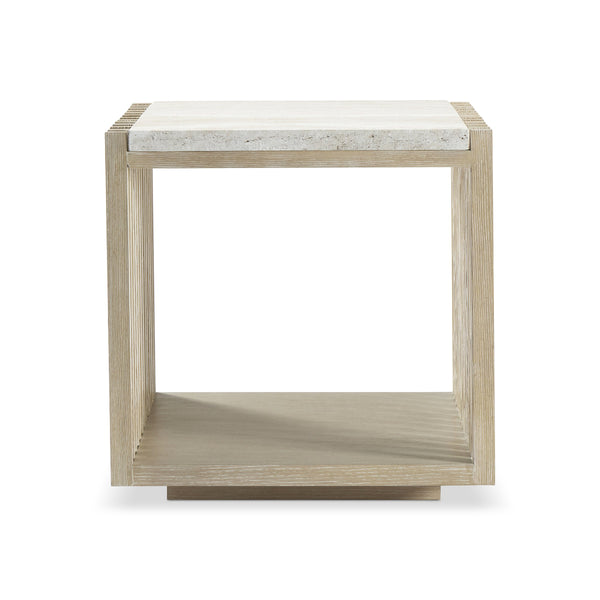 Bernhardt Bernhardt Asana Wire-brushed Oak Side Table with Faux Travertine Top and Shelf 312128