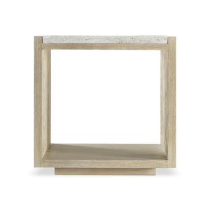Bernhardt Asana Wire-brushed Oak Side Table with Faux Travertine Top and Shelf