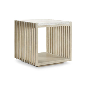 Bernhardt Asana Wire-brushed Oak Side Table with Faux Travertine Top and Shelf