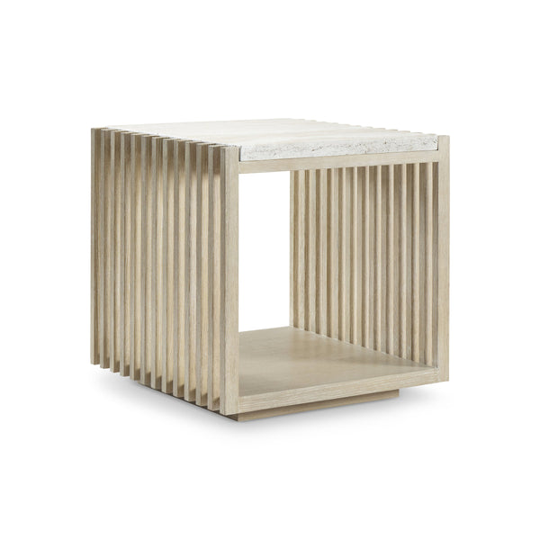 Bernhardt Asana Wire-brushed Oak Side Table with Faux Travertine Top and Shelf