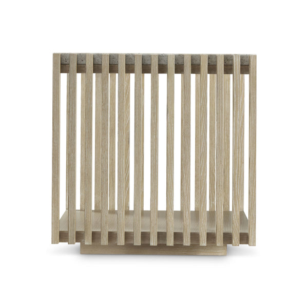 Bernhardt Asana Wire-brushed Oak Side Table with Faux Travertine Top and Shelf