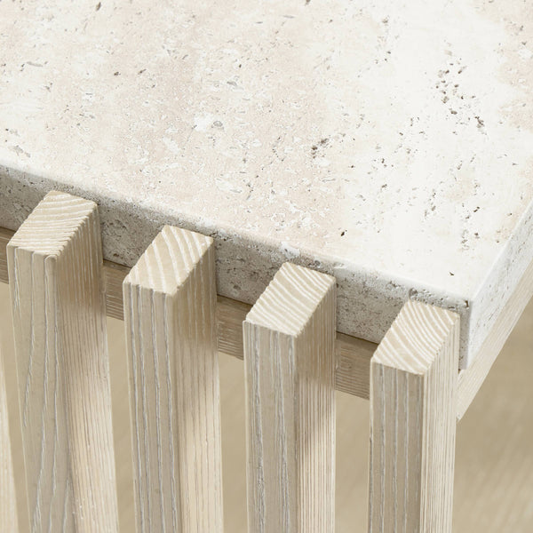 Bernhardt Asana Wire-brushed Oak Side Table with Faux Travertine Top and Shelf