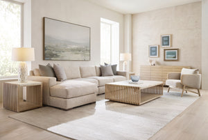 Bernhardt Asana Wire-brushed Oak Side Table with Faux Travertine Top and Shelf