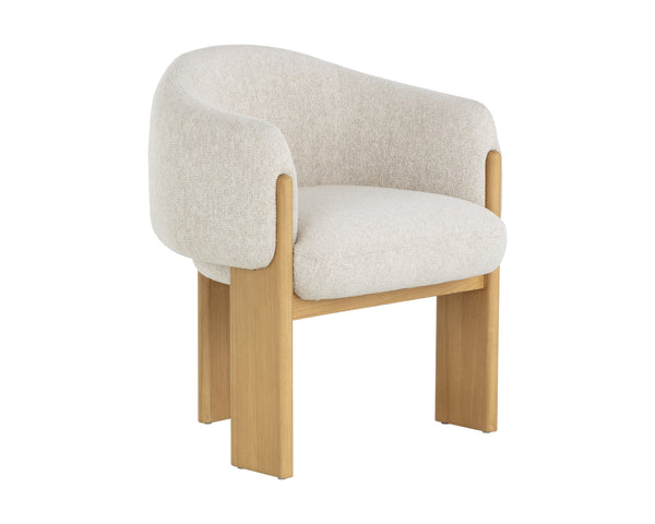 Sunpan Trine Dining Armchair - Luxurious Dove Cream Upholstery With Rustic Oak Base For Stylish Comfort Taupe Fabric 111747