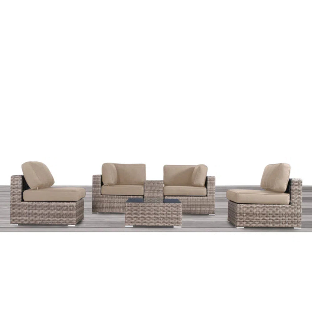 English Elm Fully Assembled 6-Piece Outdoor Hdpe Wicker Seating Group With Cushions For Stylish Relaxation B120S00157