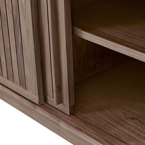 English Elm Strathcona Solid Walnut Media Cabinet with Sliding Veneer Panels, Angled Legs, 67" Wide, Lacquer Finish B353P345926